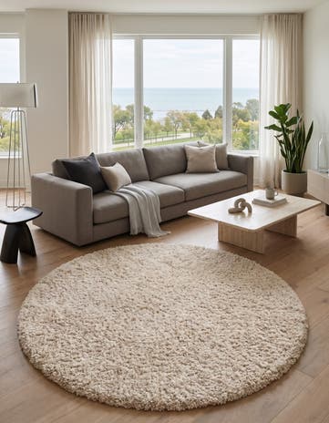 Ivory Athena Shag Round Rug