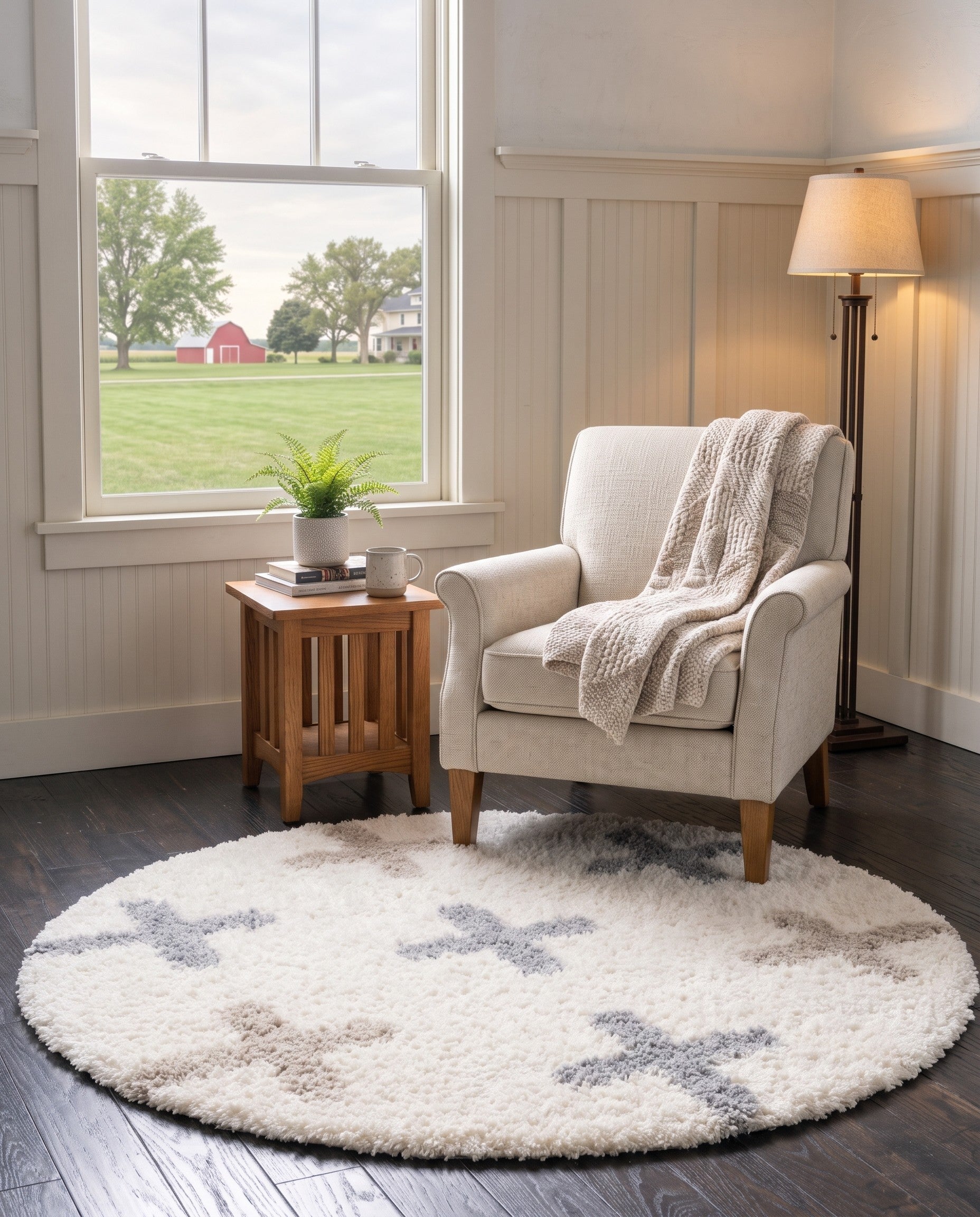 Ivory Athena Shag Round Rug
