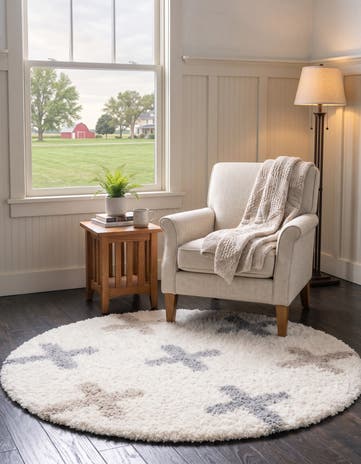 Ivory Athena Shag Round Rug