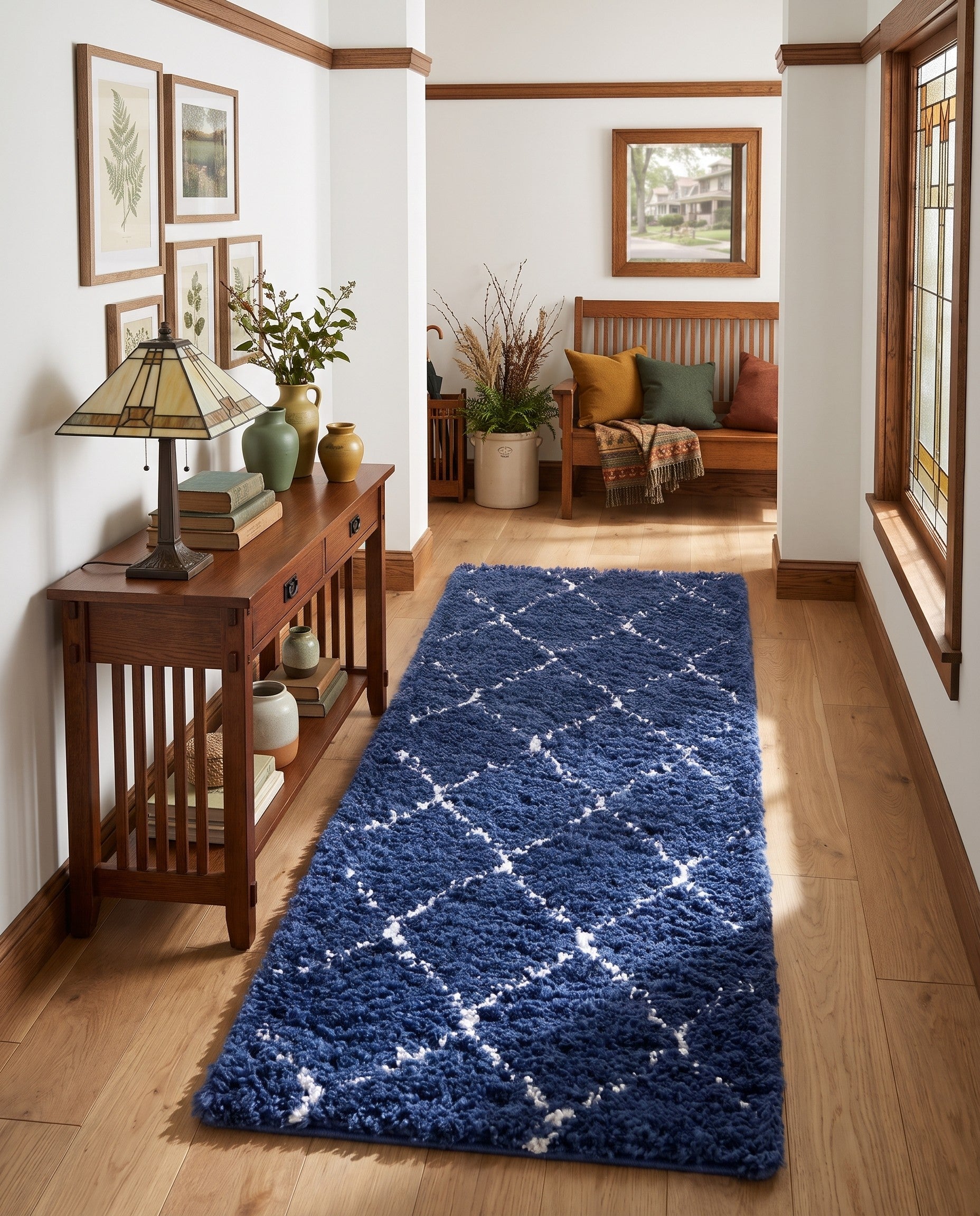 Navy Blue Moroccan Shag Runner Rug