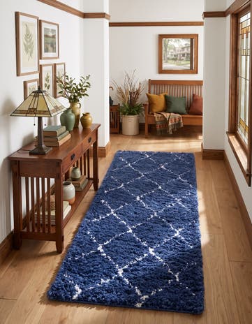 Navy Blue Moroccan Shag Runner Rug