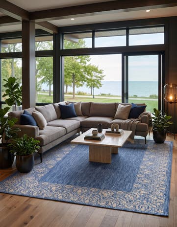7' 10 x 11' Easy-Clean Border Indoor / Outdoor Rug
