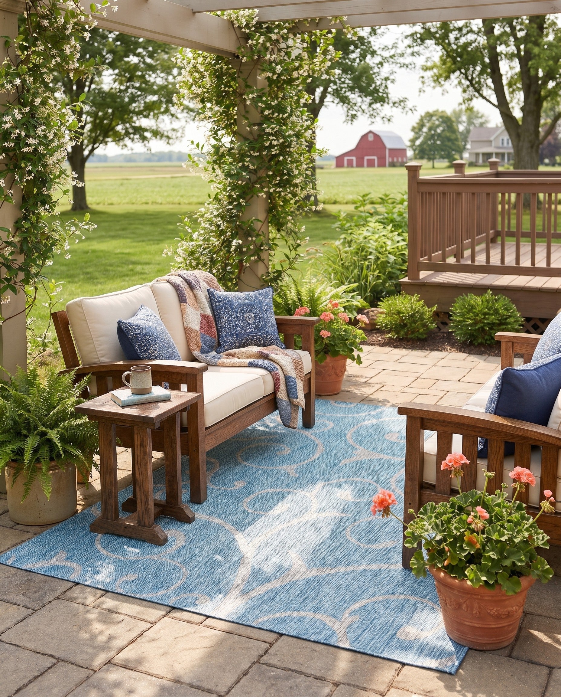 5' 3 x 8' Easy-Clean Botanical Indoor / Outdoor Rug
