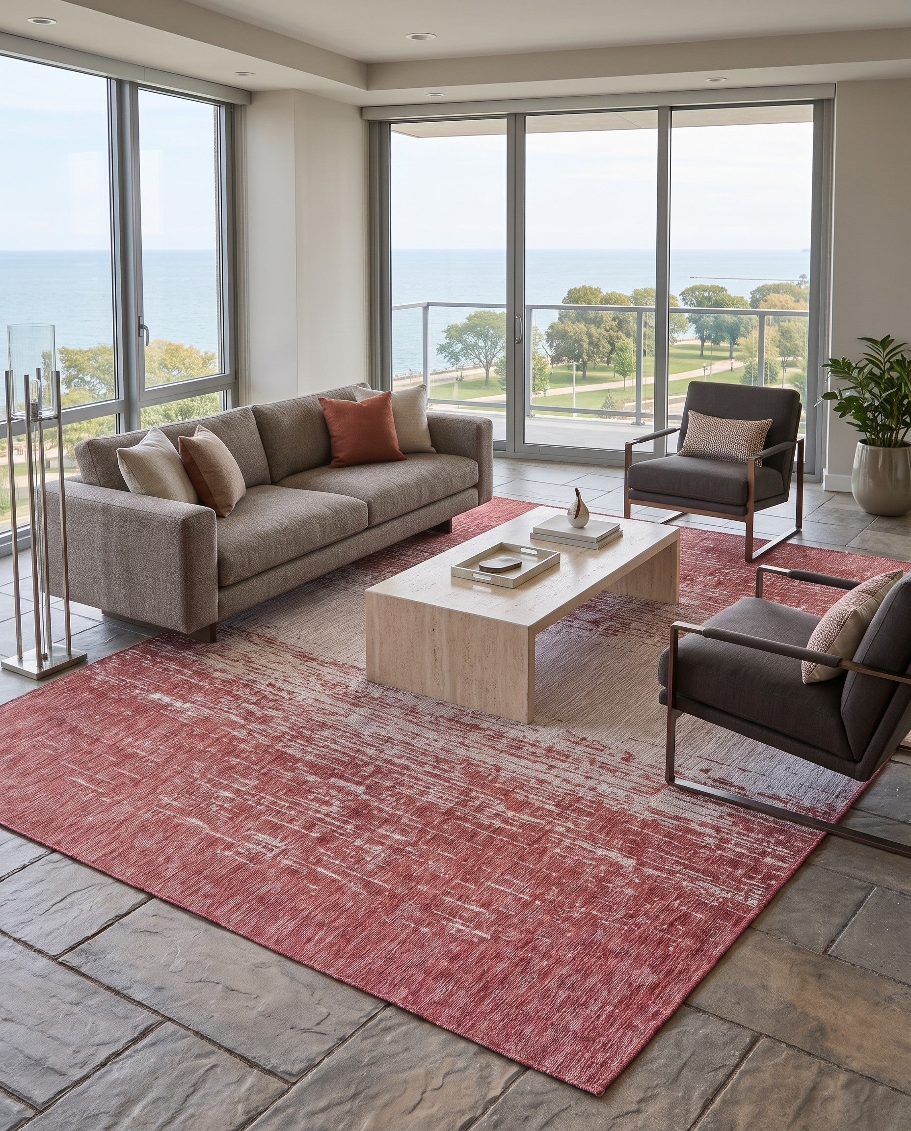 Rust Red Easy-Clean Modern Indoor / Outdoor Rug