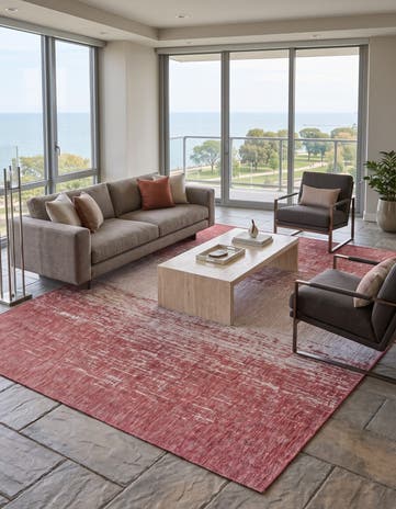 Rust Red Easy-Clean Modern Indoor / Outdoor Rug
