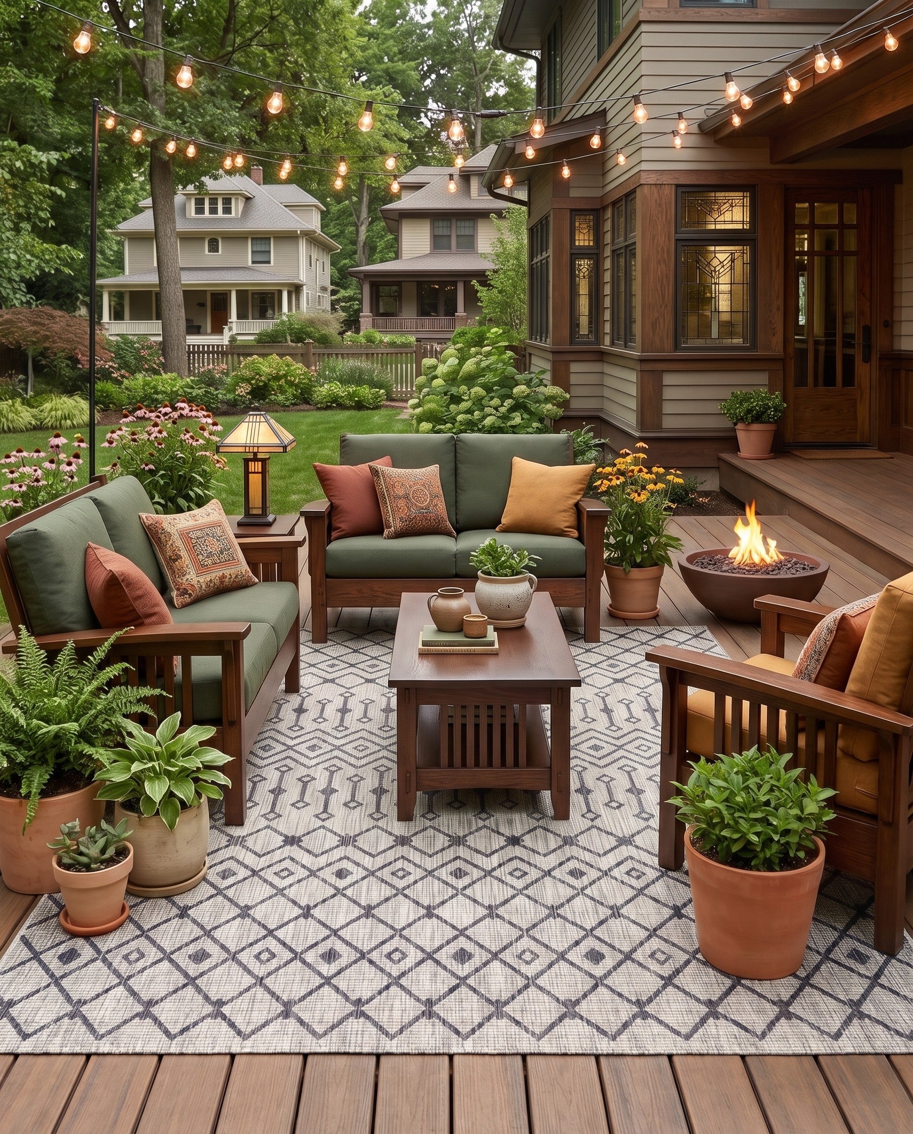 Gray Easy-Clean Lattice Indoor / Outdoor Rug