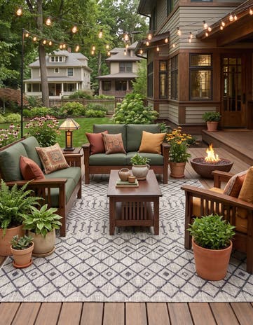 Gray Easy-Clean Lattice Indoor / Outdoor Rug