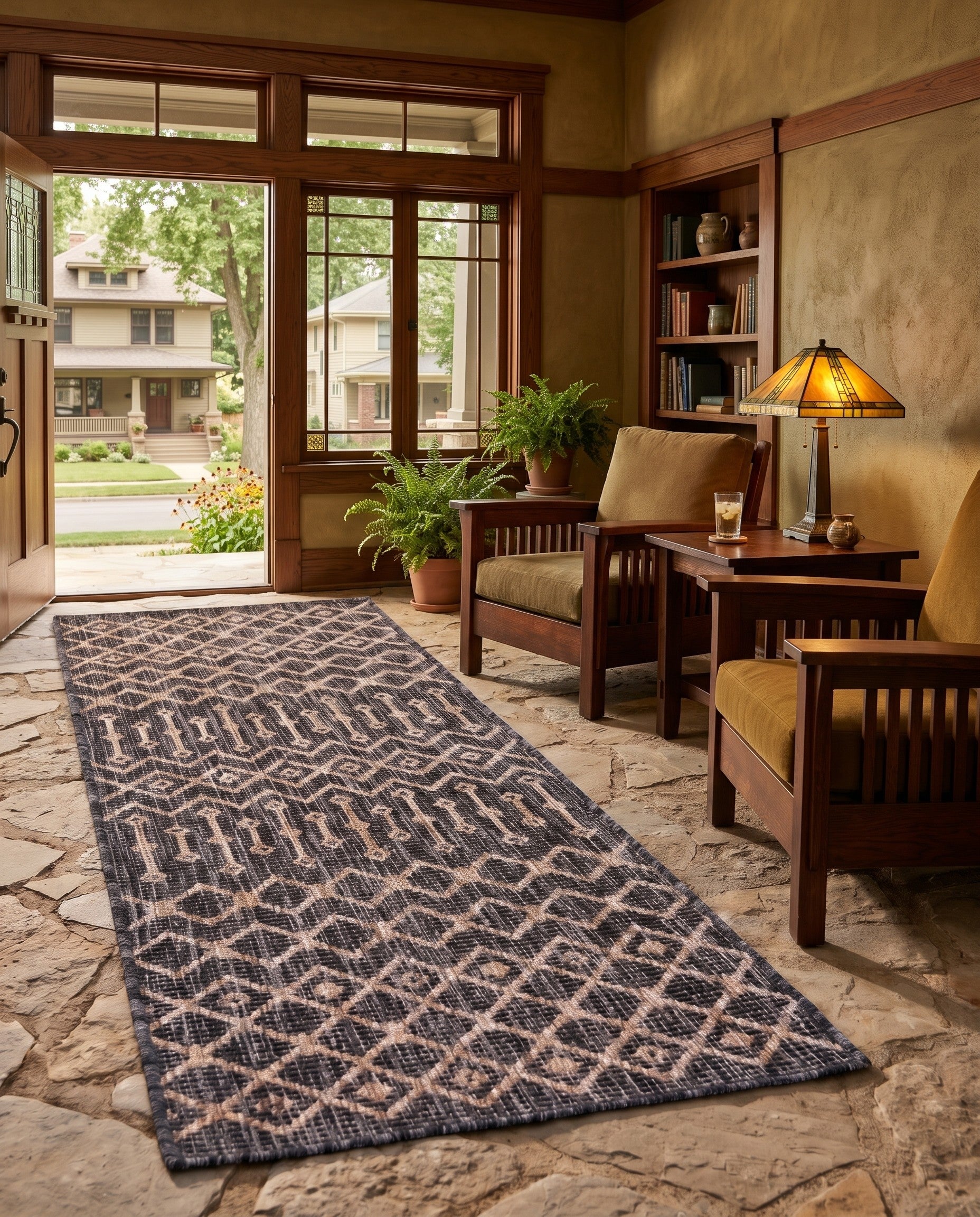 Charcoal Gray Easy-Clean Lattice Indoor / Outdoor Runner Rug