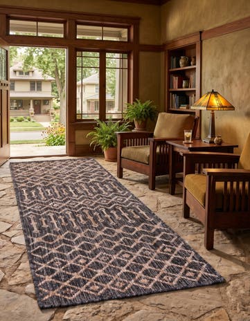 Charcoal Gray Easy-Clean Lattice Indoor / Outdoor Runner Rug