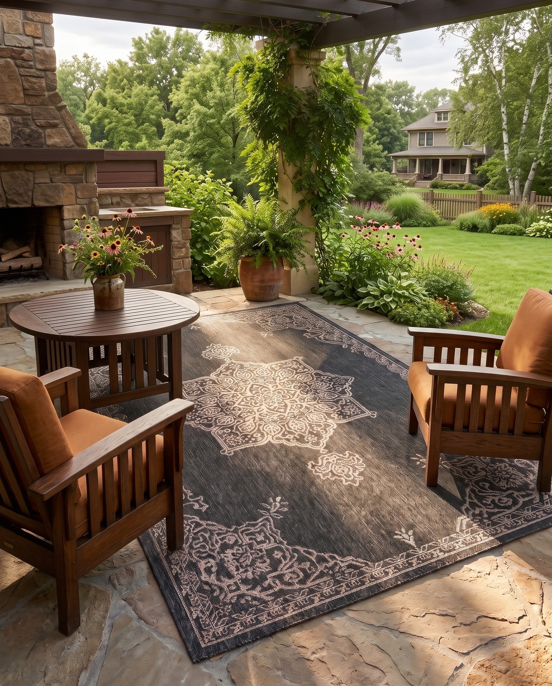 5' 3 x 8' Easy-Clean Traditional Indoor / Outdoor Rug