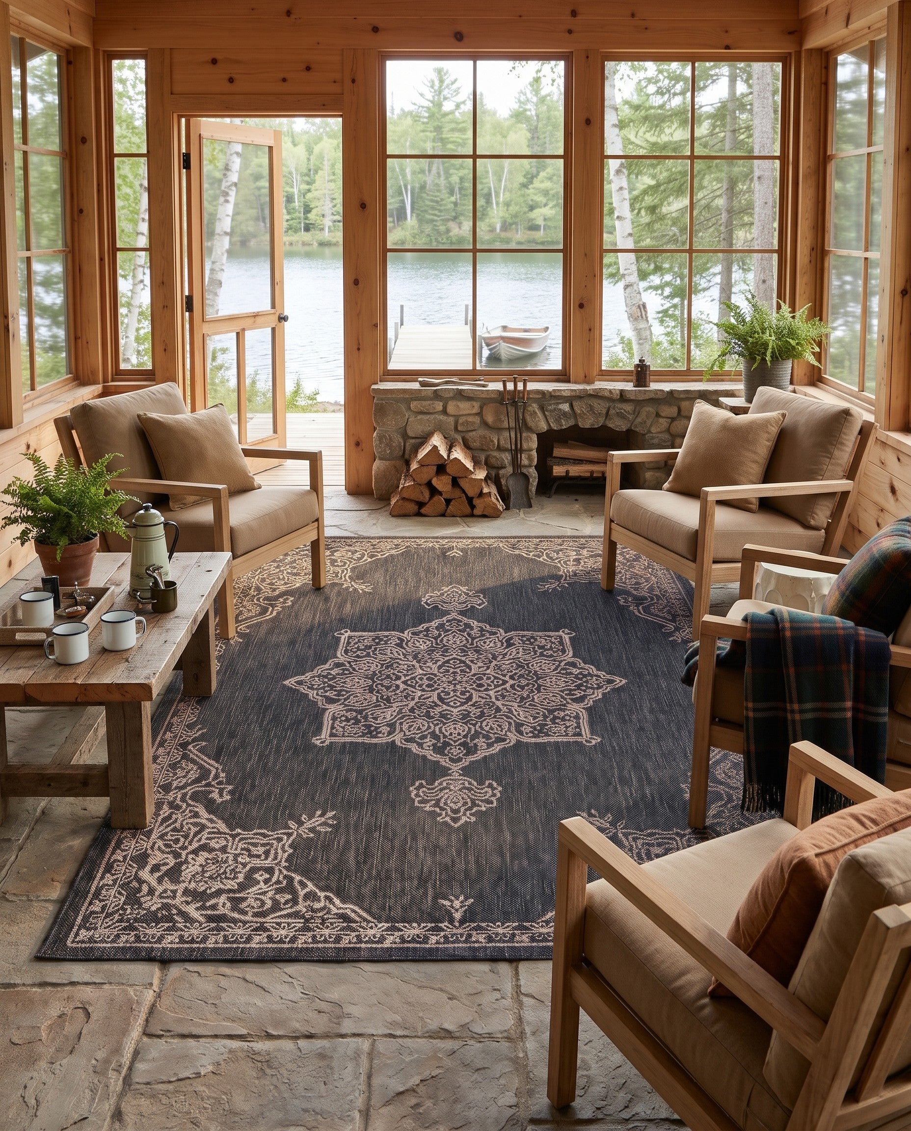 5' 3 x 8' Easy-Clean Traditional Indoor / Outdoor Rug