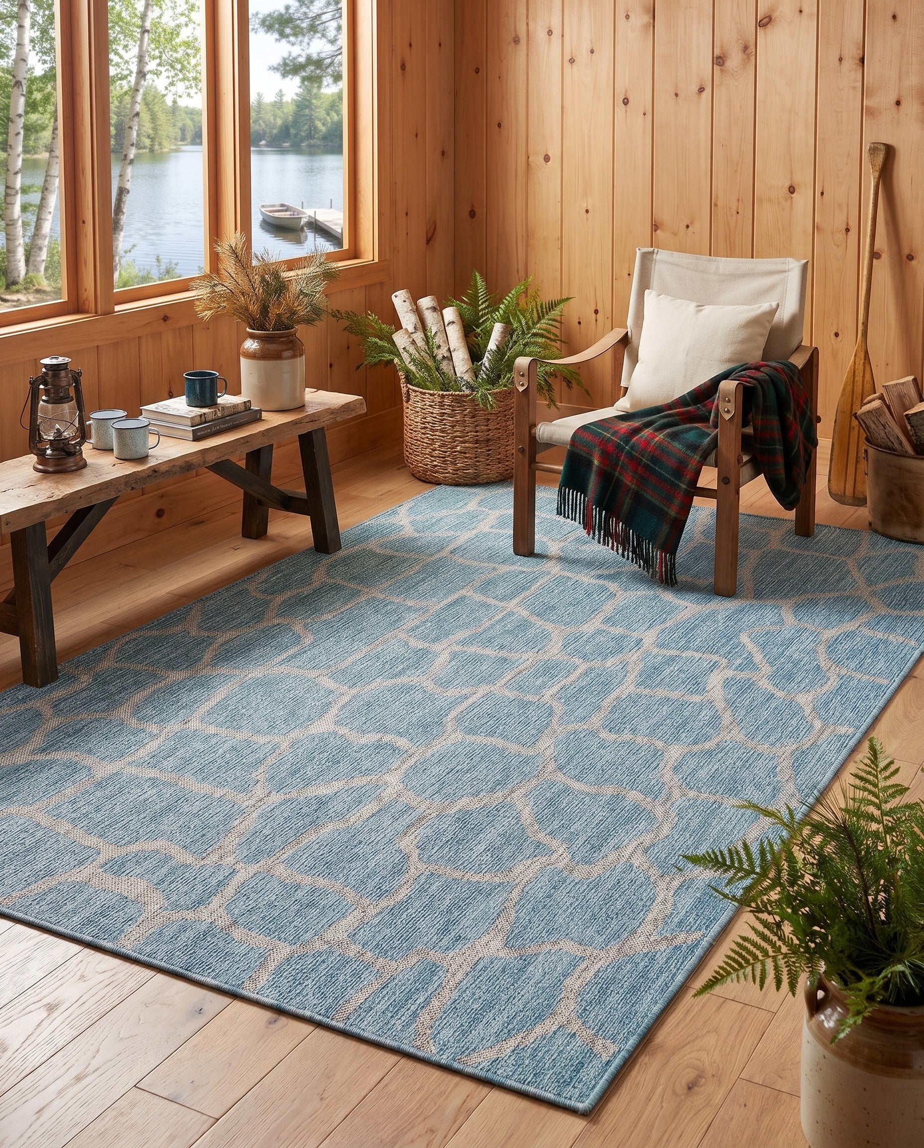 Light Aqua Easy-Clean Safari Indoor / Outdoor Rug