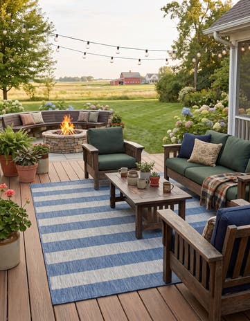 Blue Easy-Clean Ribbon Indoor / Outdoor Rug