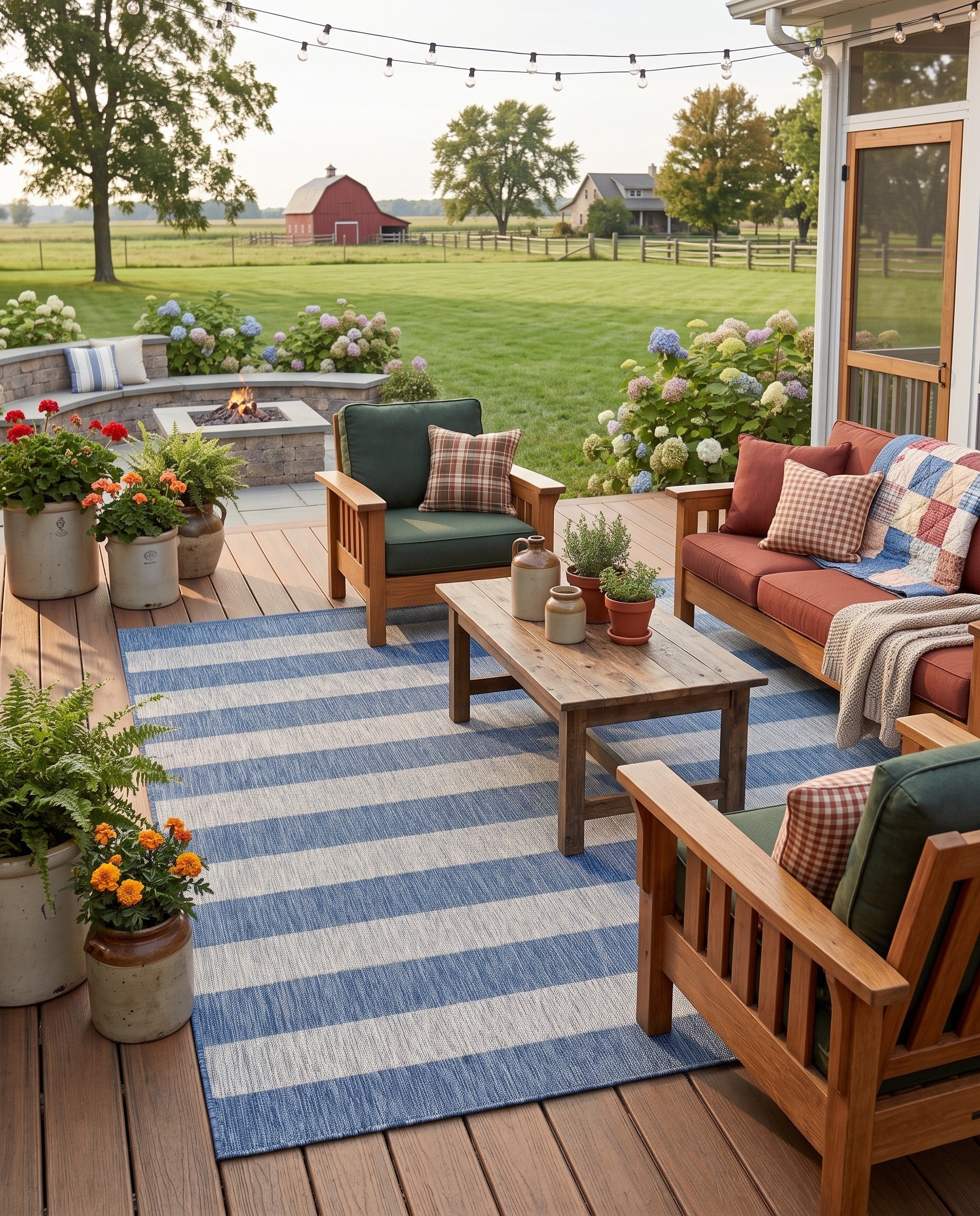 Blue Easy-Clean Ribbon Indoor / Outdoor Rug