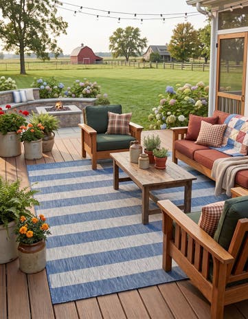 Blue Easy-Clean Ribbon Indoor / Outdoor Rug