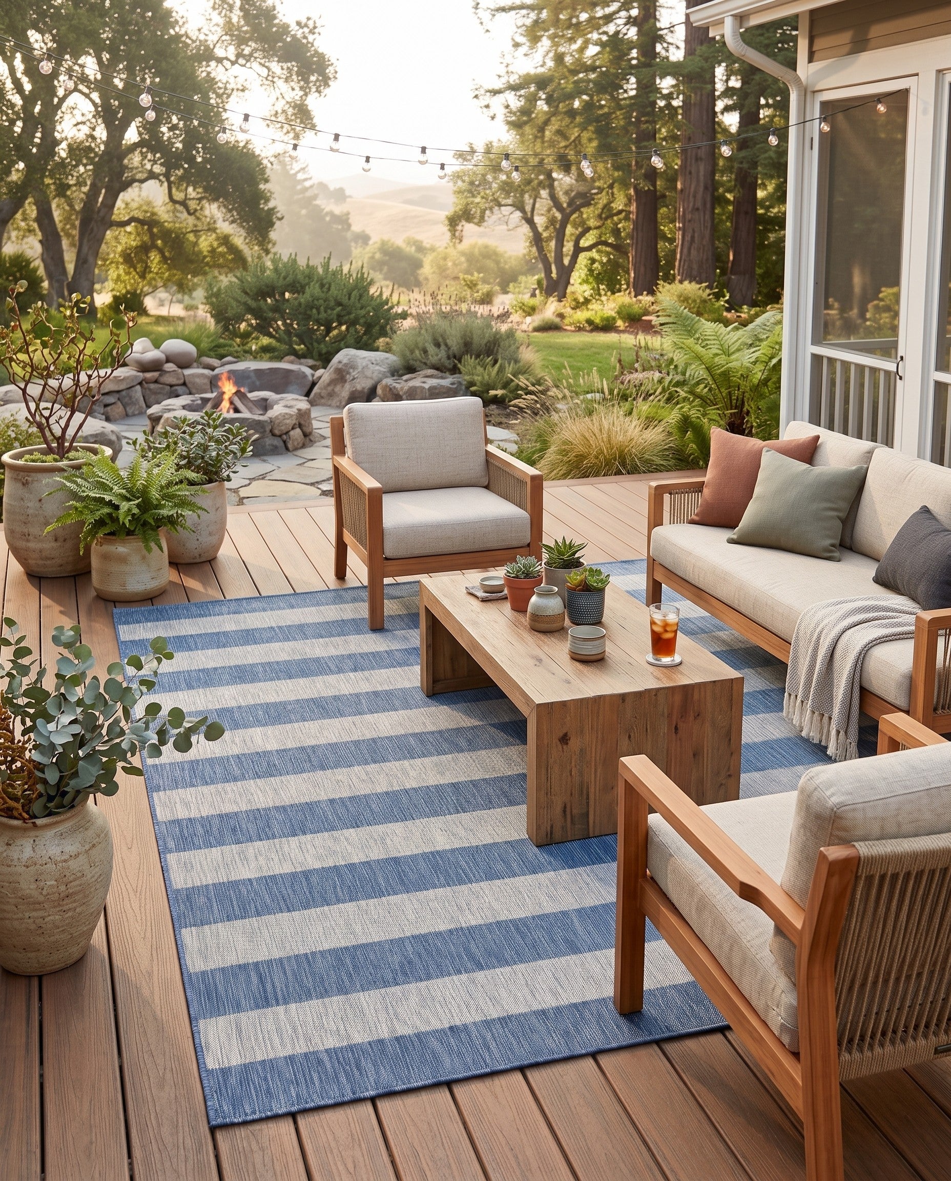 Blue Easy-Clean Ribbon Indoor / Outdoor Rug