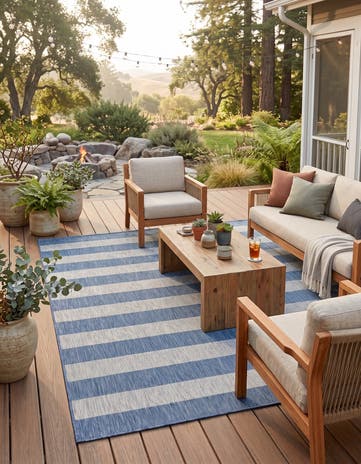 Blue Easy-Clean Ribbon Indoor / Outdoor Rug