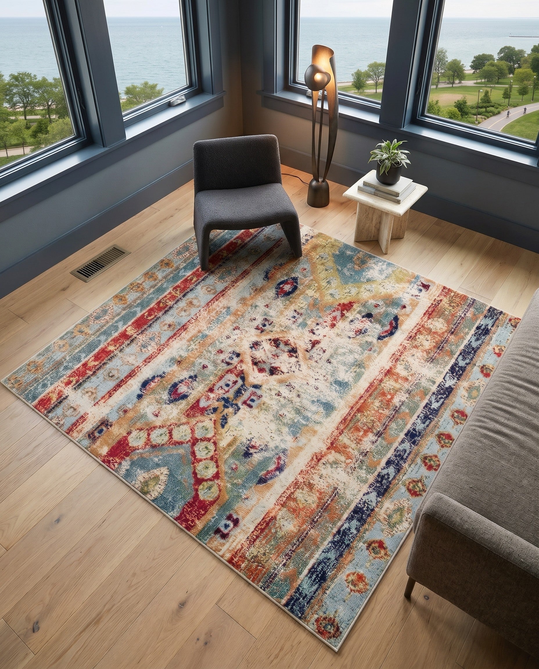 Blue Washable Mesa Square Rug