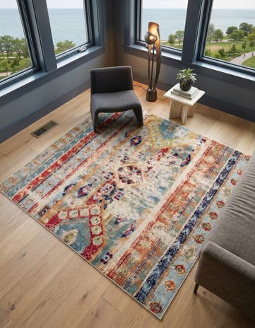 Blue Washable Mesa Square Rug