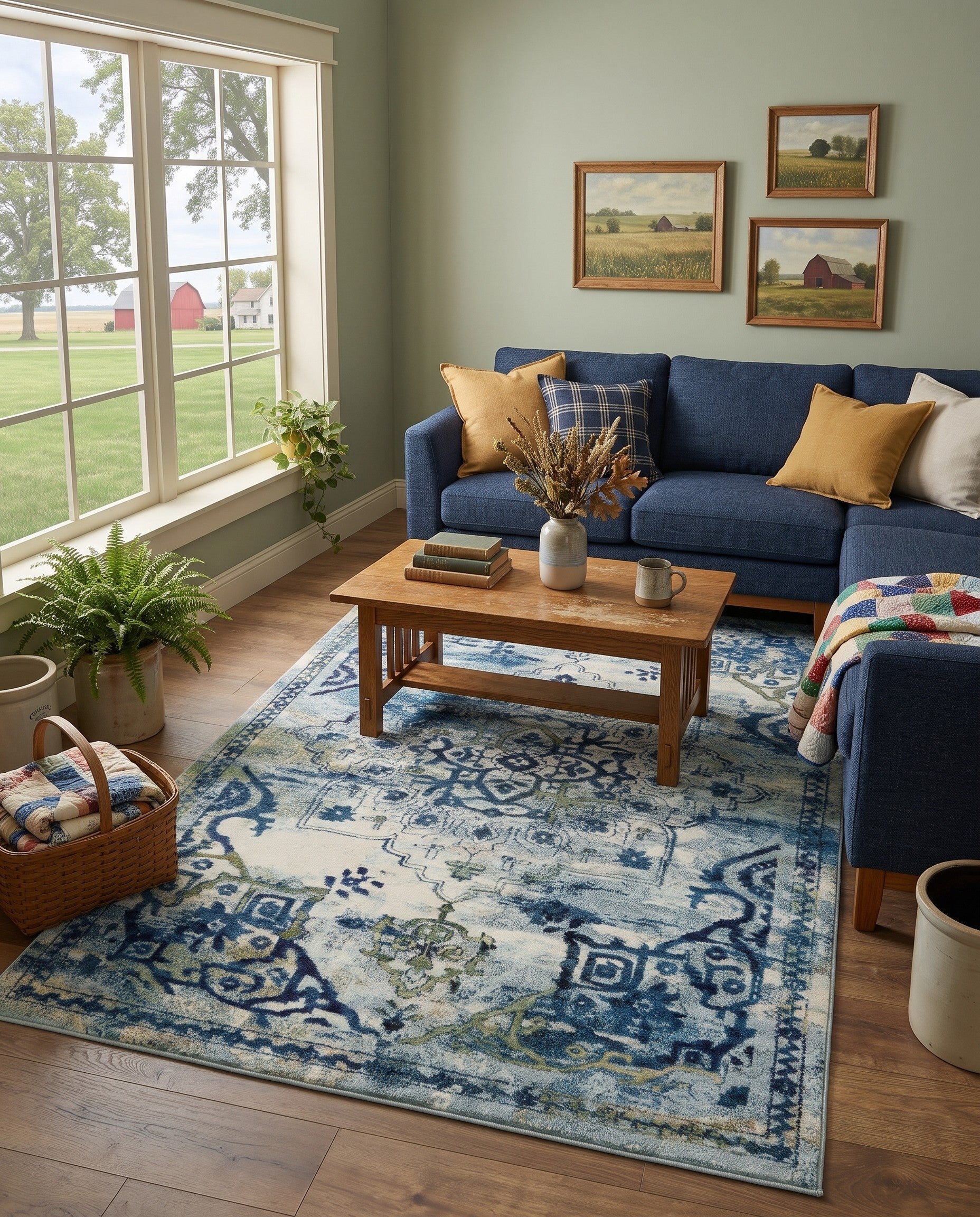 Blue Washable Fleur Rug