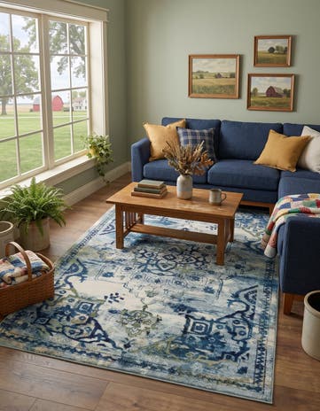 Blue Washable Fleur Rug