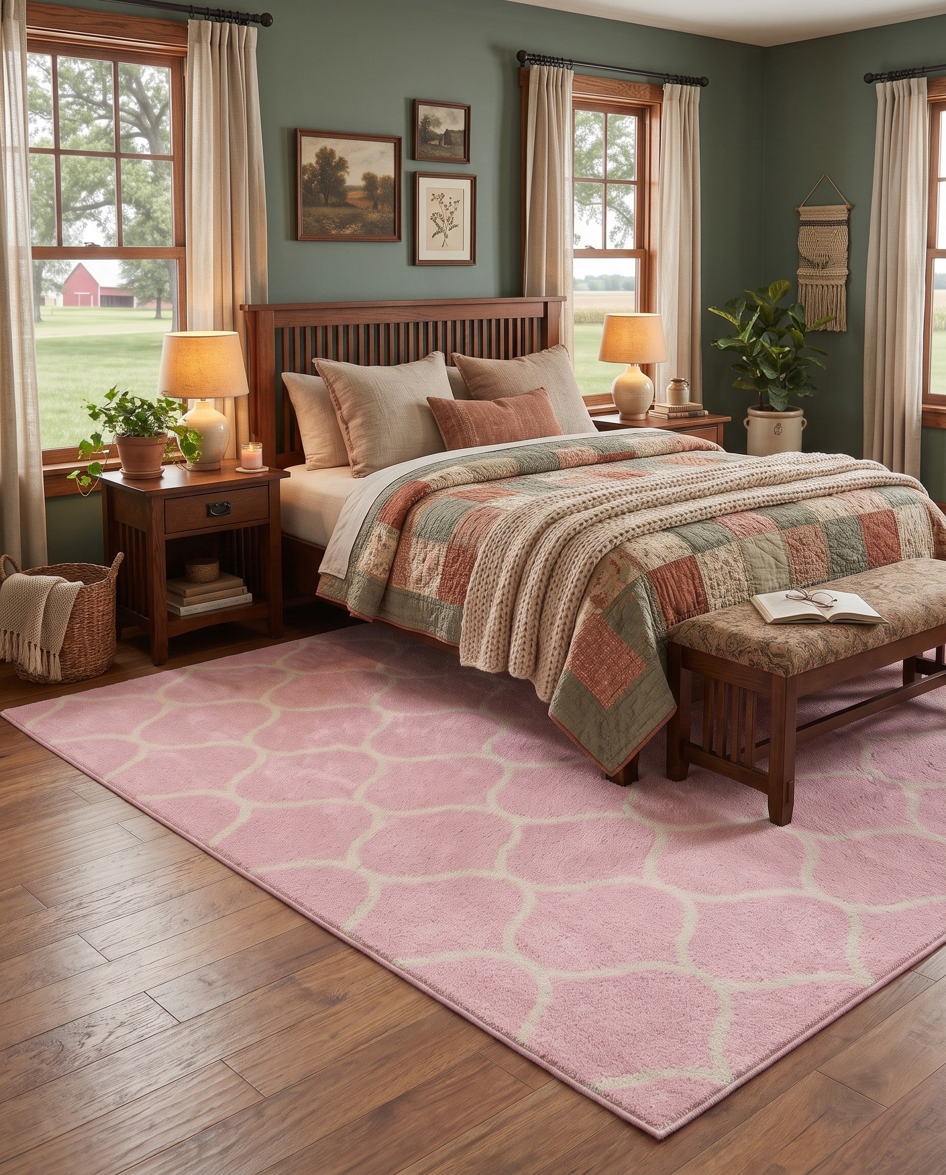 Light Pink Lattice Frieze Rug