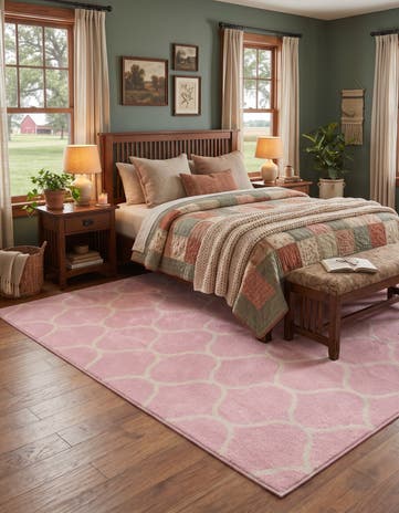 Light Pink Lattice Frieze Rug