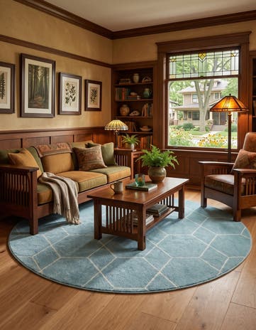 Light Blue Lattice Frieze Round Rug