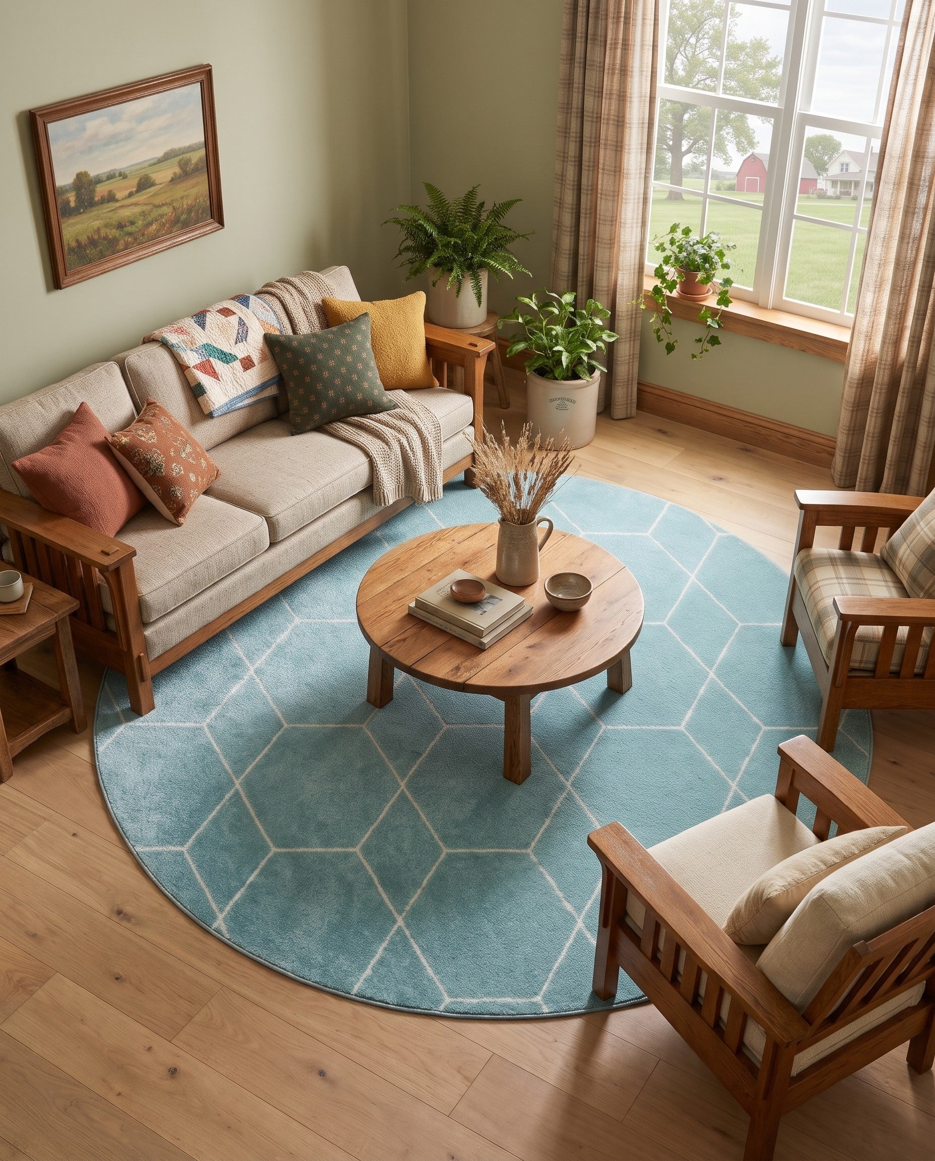 7' 10 x 7' 10 Lattice Frieze Round Rug