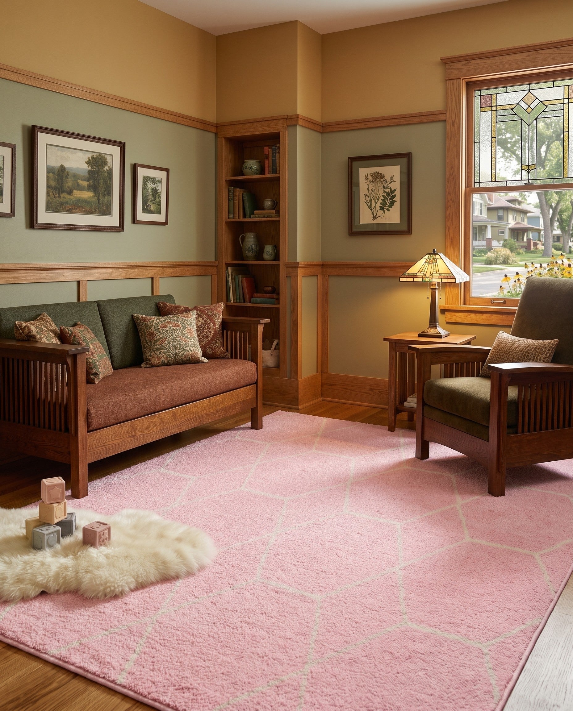 Light Pink Lattice Frieze Rug
