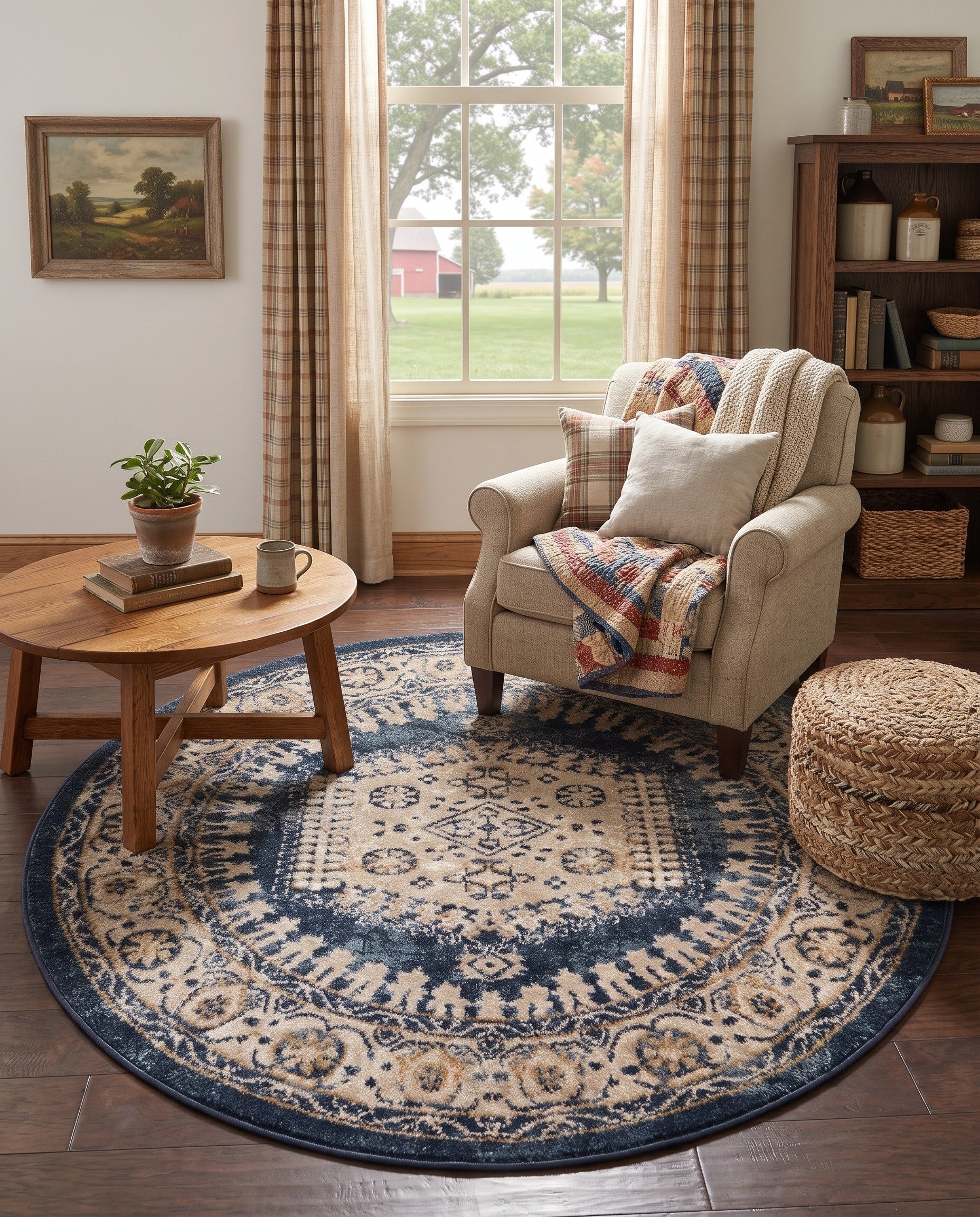 Dark Blue Eden Round Rug