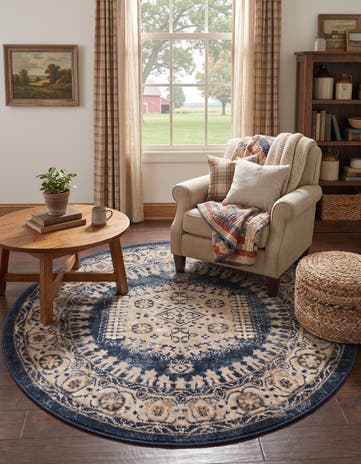 Dark Blue Eden Round Rug