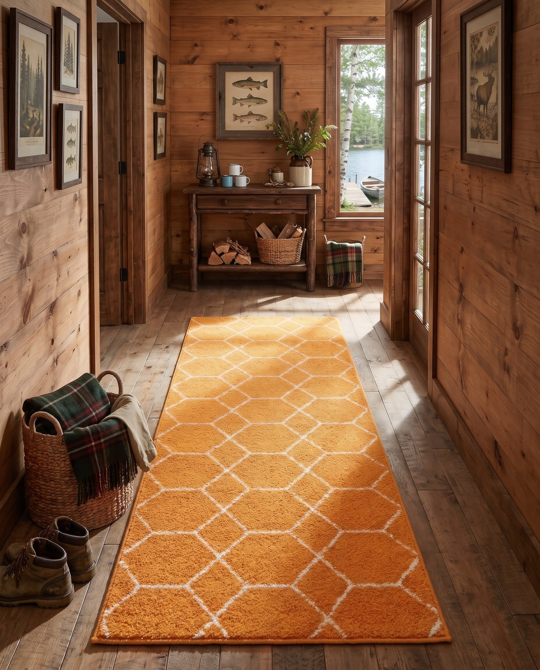 Orange Lattice Frieze Runner Rug