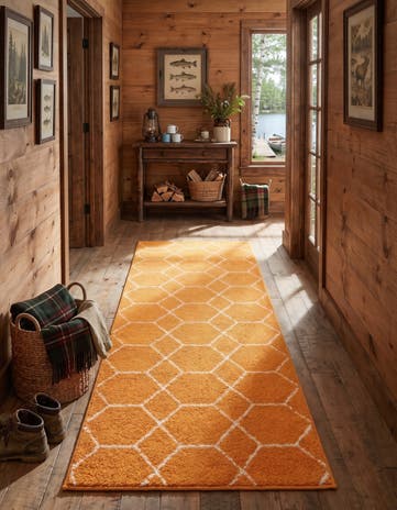 Orange Lattice Frieze Runner Rug
