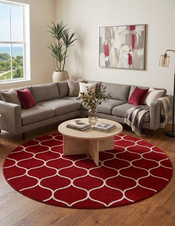 Red Lattice Frieze Round Rug