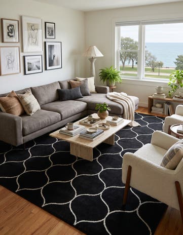 Black Lattice Frieze Rug
