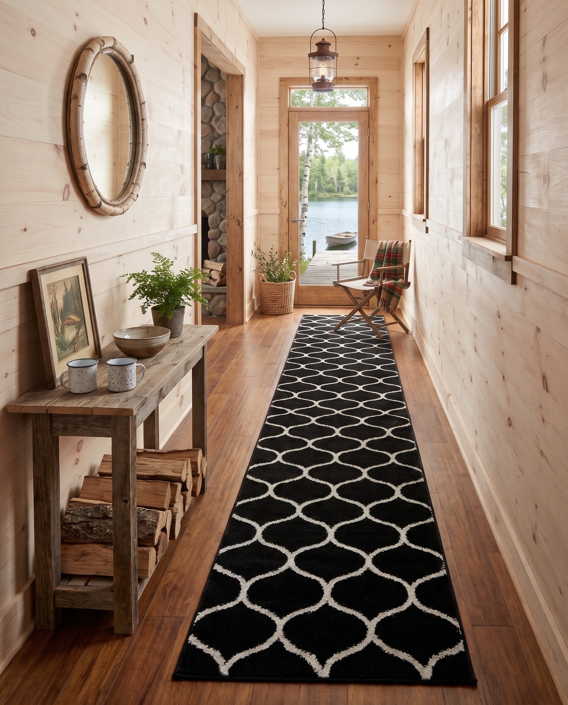 Black Lattice Frieze Runner Rug