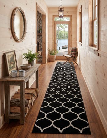 Black Lattice Frieze Runner Rug