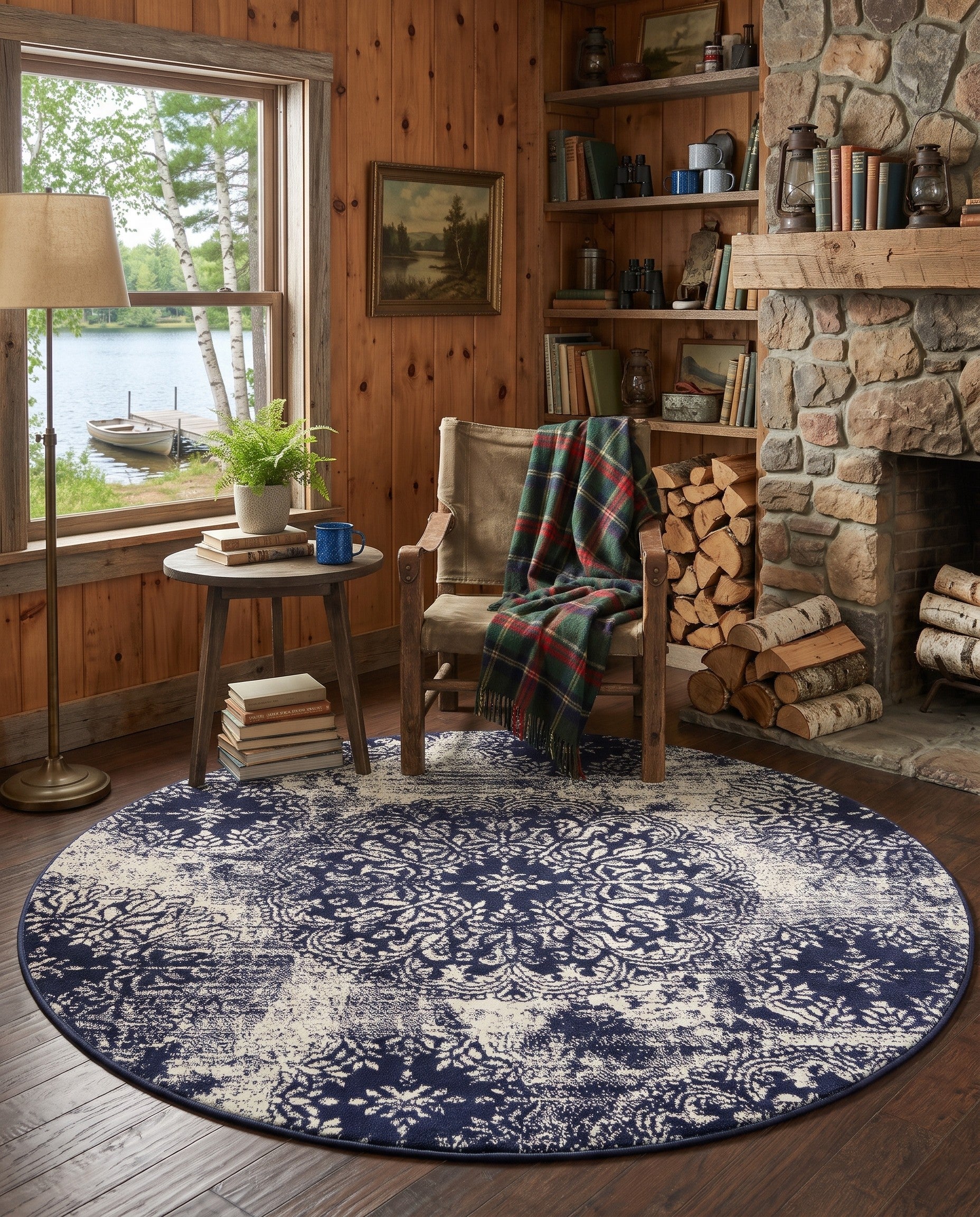 Navy Blue Monte Carlo Round Rug