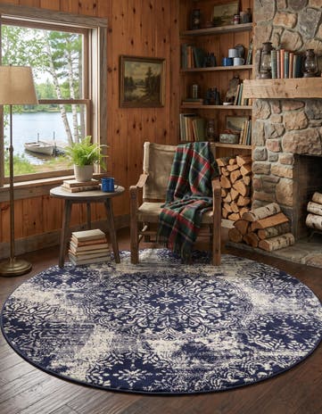 Navy Blue Monte Carlo Round Rug