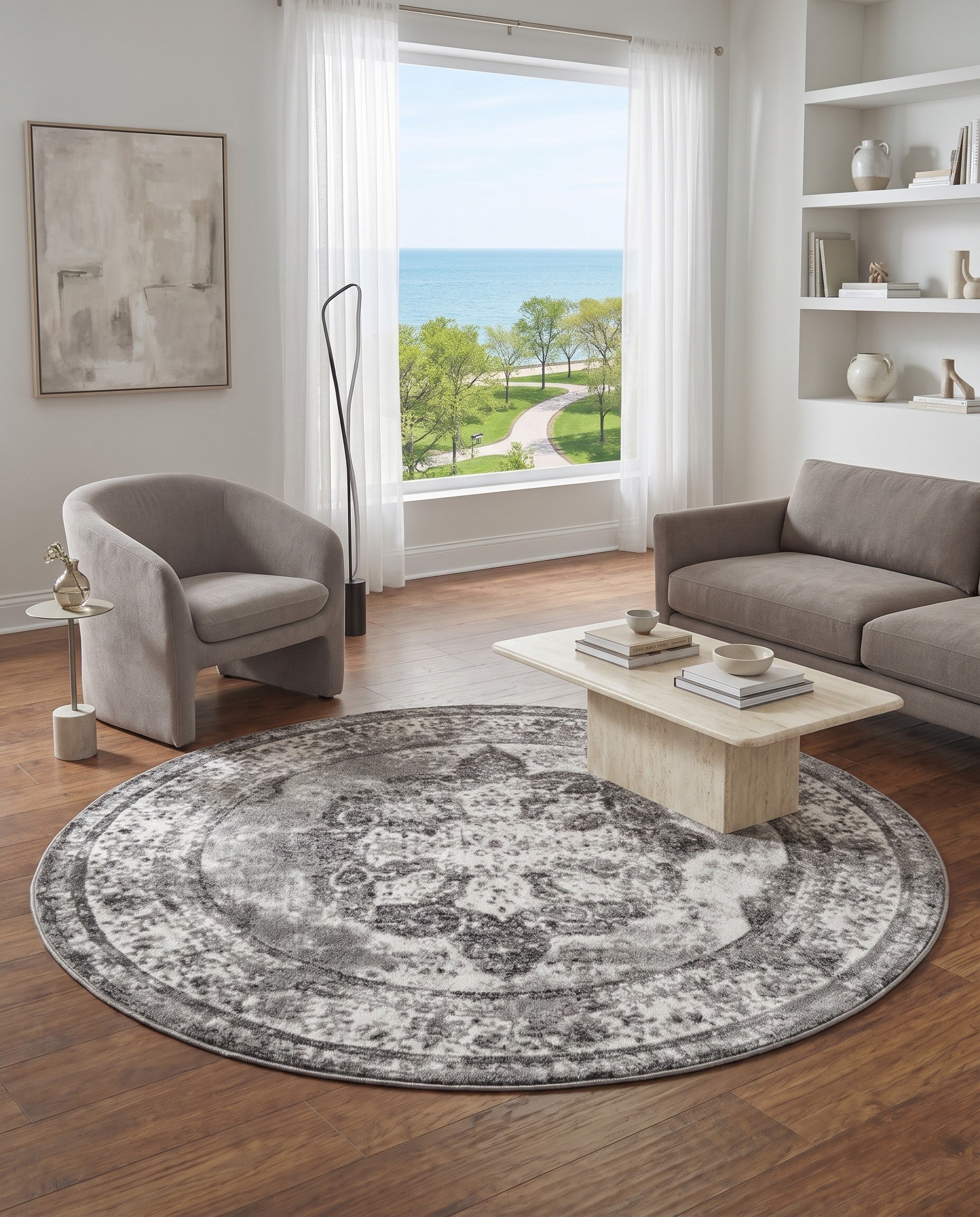 Gray Monte Carlo Round Rug