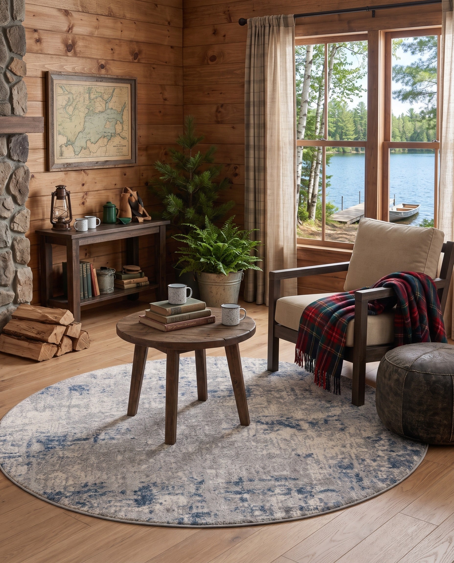 Blue Gray Caspian Round Rug