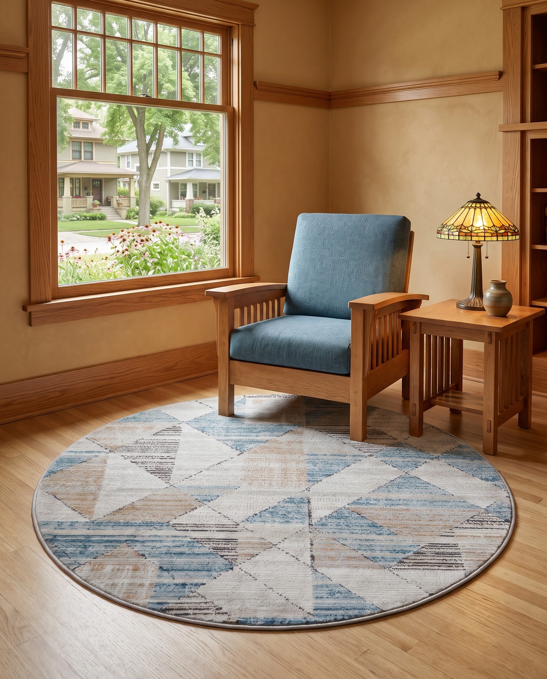 Blue Leipzig Round Rug