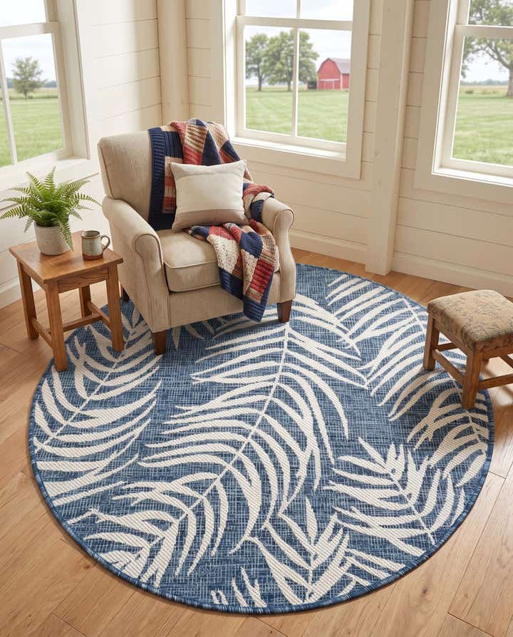 4' x 4' Easy-Clean Botanical Indoor / Outdoor Round Rug