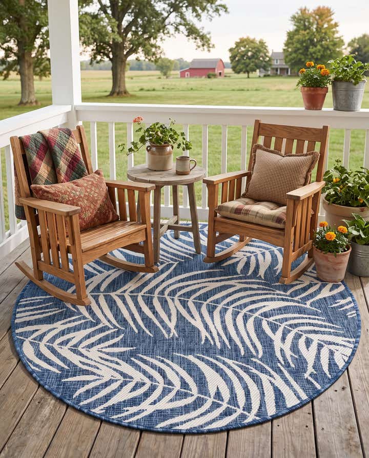 4' x 4' Easy-Clean Botanical Indoor / Outdoor Round Rug