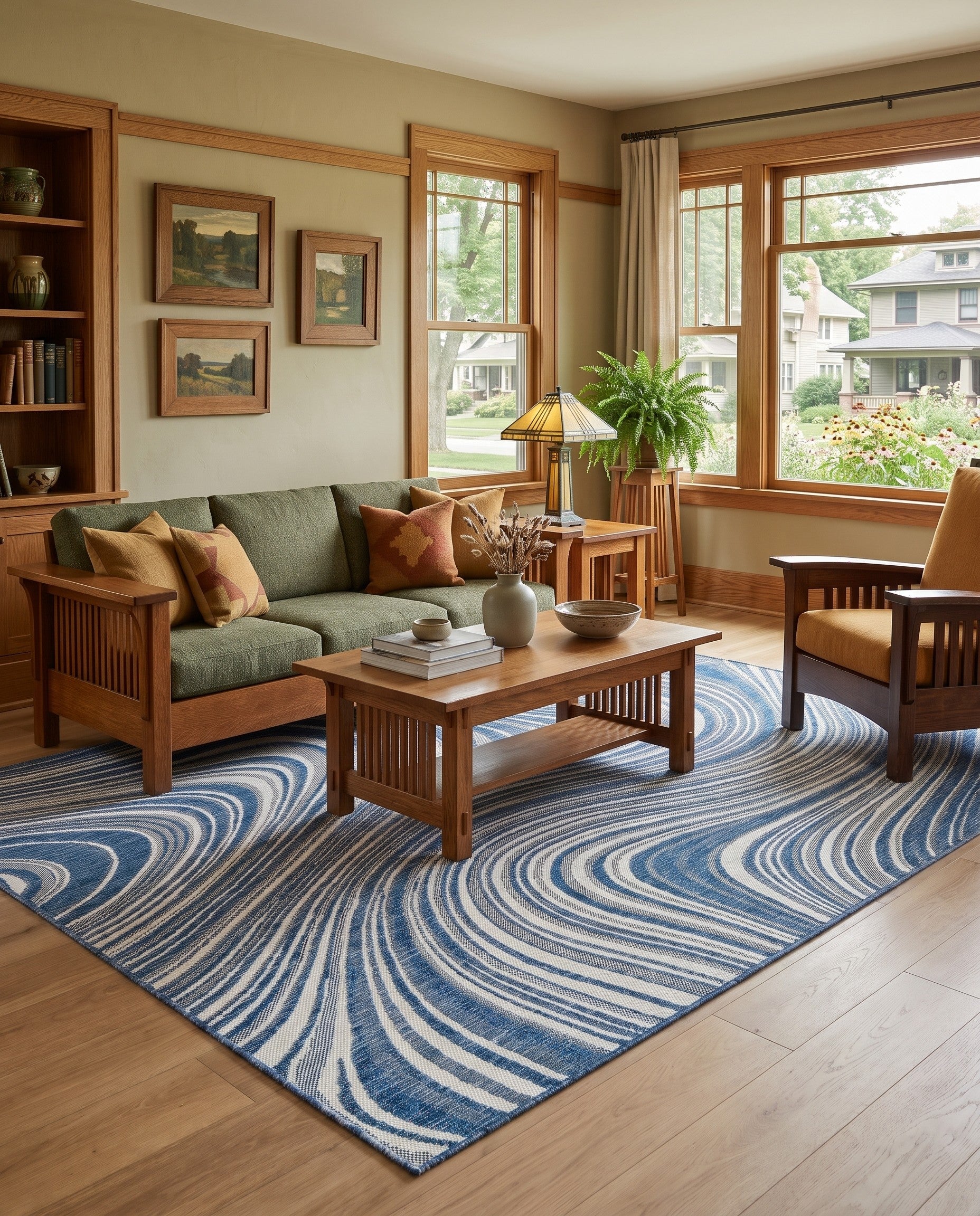 Blue Easy-Clean Modern Indoor / Outdoor Rug
