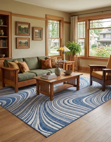 Blue Easy-Clean Modern Indoor / Outdoor Rug