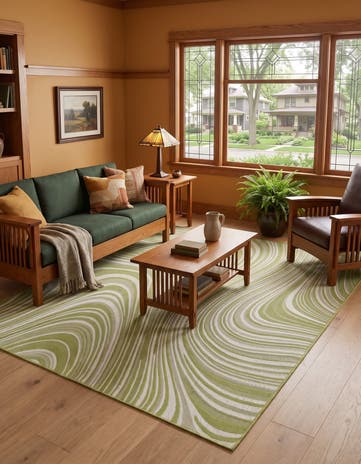 Green Easy-Clean Modern Indoor / Outdoor Rug