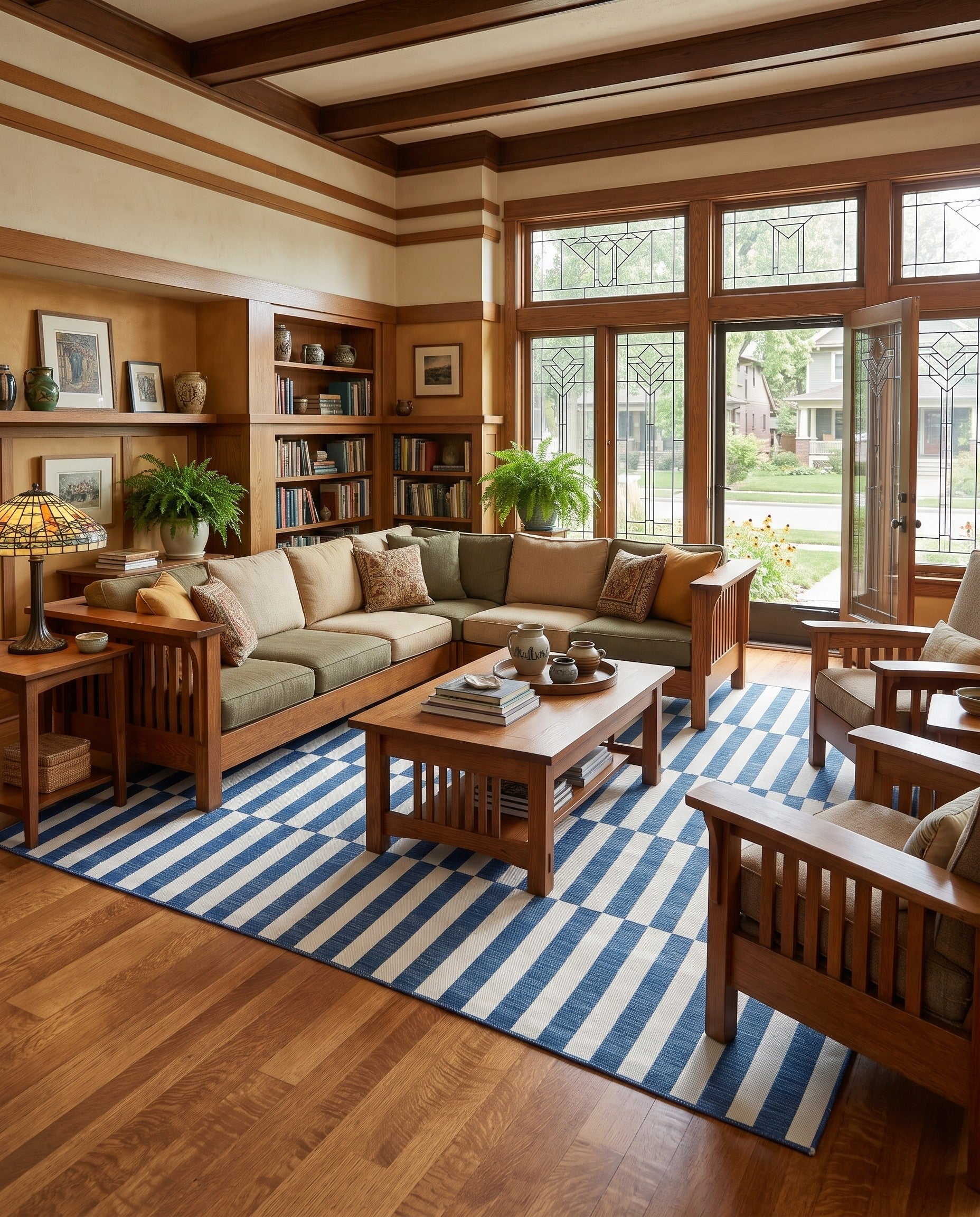 Blue Easy-Clean Ribbon Indoor / Outdoor Rug
