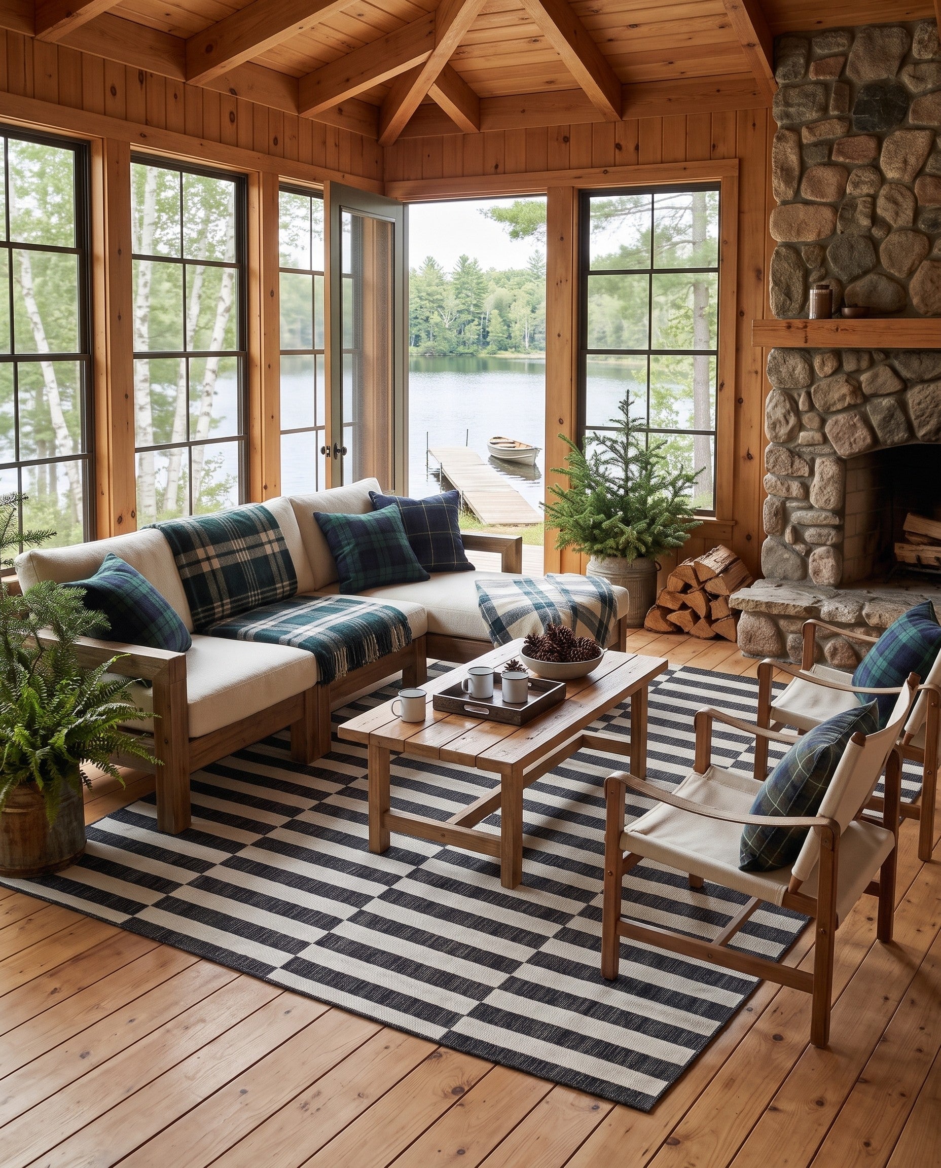 Charcoal Gray Easy-Clean Ribbon Indoor / Outdoor Rug